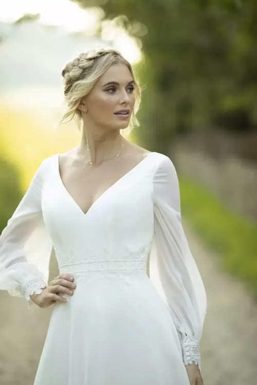 Sedona W398 Modern Boho Bridal Gown with Bishop Sleeves True Bride